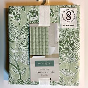 🎁LOOM & CO Shower Curtain - Cotton & Polyester - Green & White - 72” x 72”